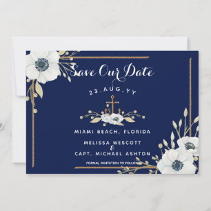 Save The Date Ancre marine bleu et blanc anémone Mariage nautiqu