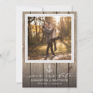 Save The Date Ancre marine Rustique Mariage photo en bois