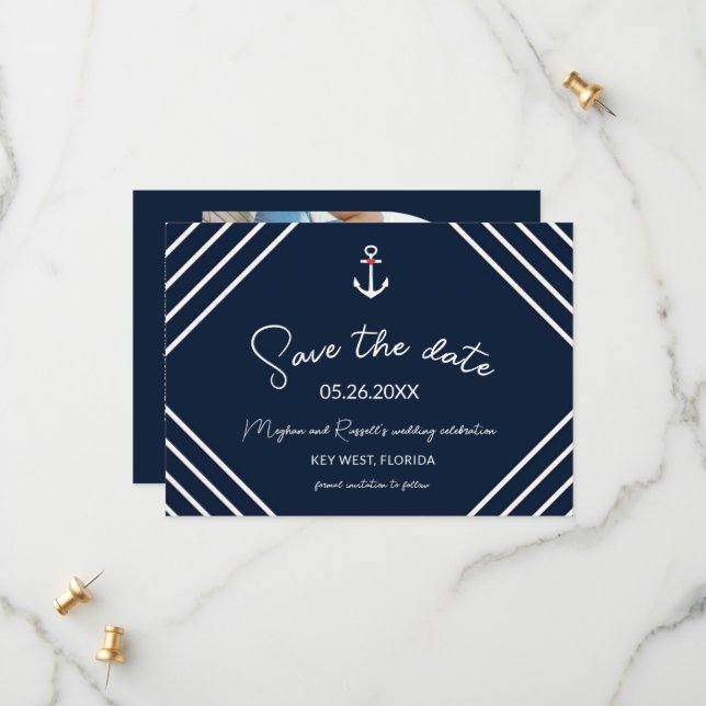 Save The Date Ancre nautique Beach Wedding Enregistrer la date (Devant/Arrière en situation)