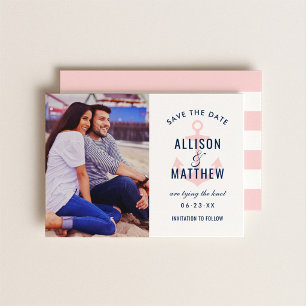 Save The Date Ancre Naútíque Rose Photo Mariage