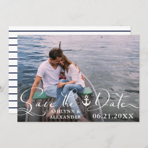 Save The Date Ancre nautique Typographie de script photo Marine 