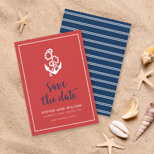 Save The Date Ancre Script rouge et bleu Enregistrer la date