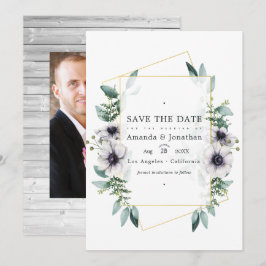 Save The Date Anémone géométrique à l'aquarelle pour mariage
