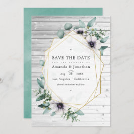 Save The Date Anémone géométrique eucalyptus rustique de mariage