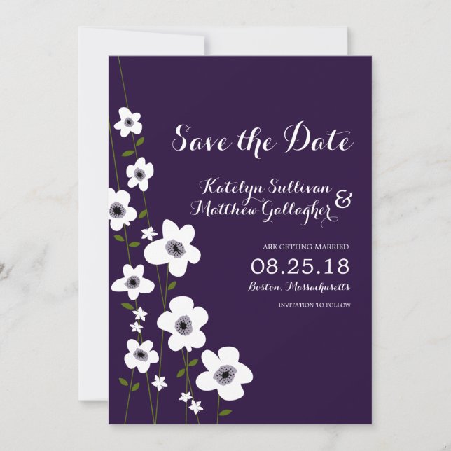 Save The Date Anémone violette foncée moderne | Enregistrer la d (Devant)