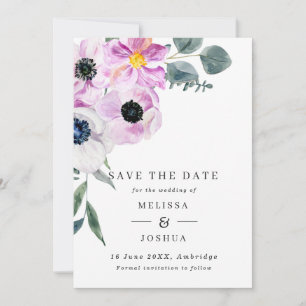 Save The Date Anémones violet et blanc Mariage de code QR