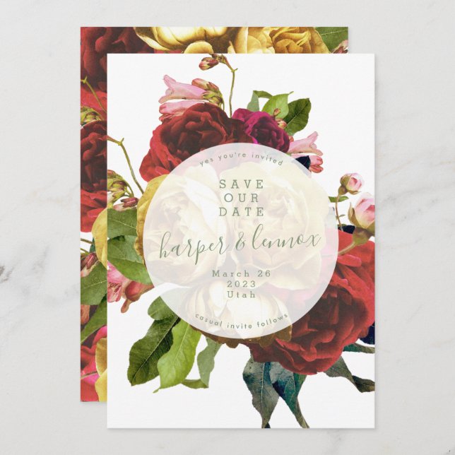Save The Date Anglais Garden Boho Rose Circle Enregistrer La Dat (Devant / Derrière)