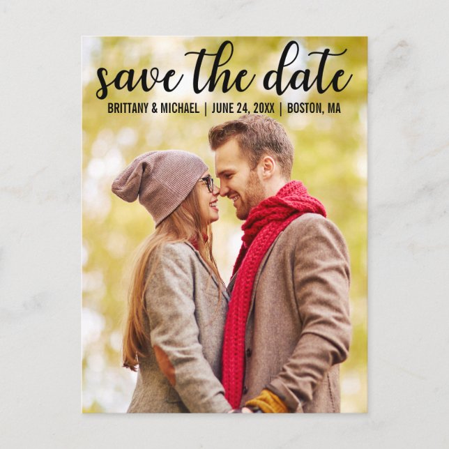 Save The Date | Ankündigung der modernen Verlobung Postkarte (Vorderseite)