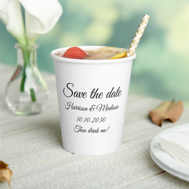 Save the Date Ankündigung einer Hochzeitskampagne Pappbecher (In Situ)