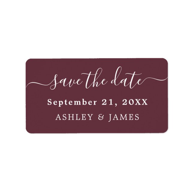 Save the Date Ankündigung von Burgundy Wedding Adressaufkleber (Vorne)