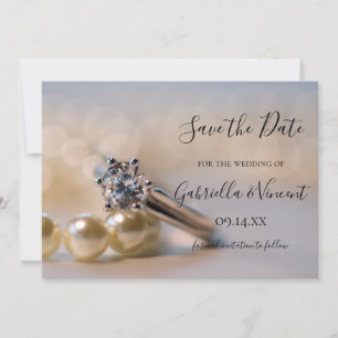 Save The Date Anneau de diamant Perles blanches mariage Enregist