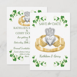 Save The Date Anneau traditionnel irlandais de Claddagh et Shamr