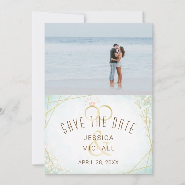 Save The Date Anneaux d'aquarelle modernes Fleur de wig Photo gé (Devant)