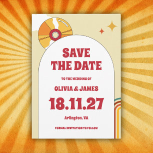 Save The Date Années 60 Rétro Douce Orange Musique Vinyle Mariag