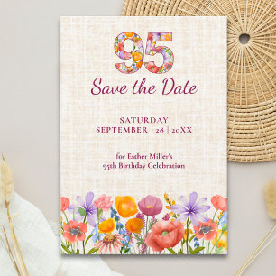 Save The Date Anniversaire 95 ans Fleurs élégantes Lin Wildflowe