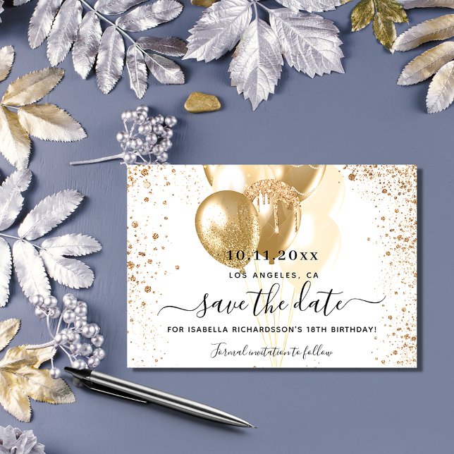 Save The Date Anniversaire Ballons d'or blanc enregistrer la dat (Créateur téléchargé)