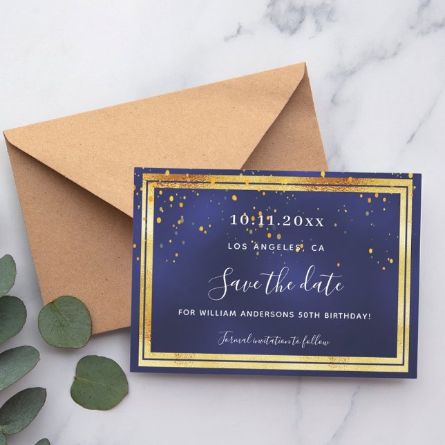 Save The Date anniversaire de confetti bleu marine (Créateur téléchargé)