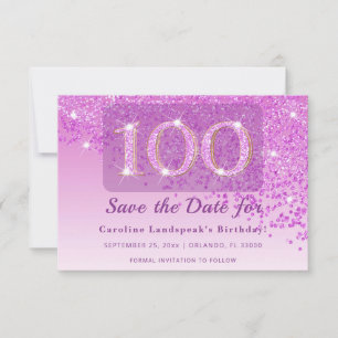 Save The Date Anniversaire Intemporel 100e Rose Pailleté Glaçage