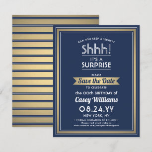 Save The Date Anniversaire Surprise Party Shhh! Marine bleu et o