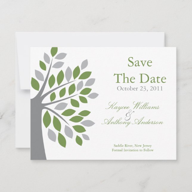 Save The Date Annonce de mariage automnal avec un arbre vert (Devant)