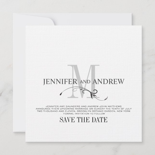 Save The Date Annonce de mariage avec monogramme blanc pour rése (Devant)