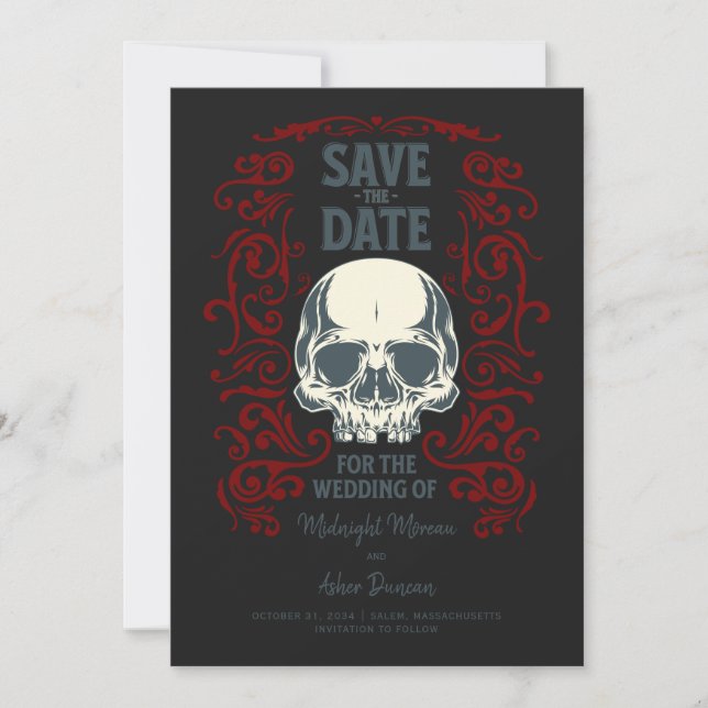 Save The Date Annonce de mariage crâne gothique (Devant)