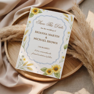 Save The Date Annonce de mariage rustique aux tournesols floraux