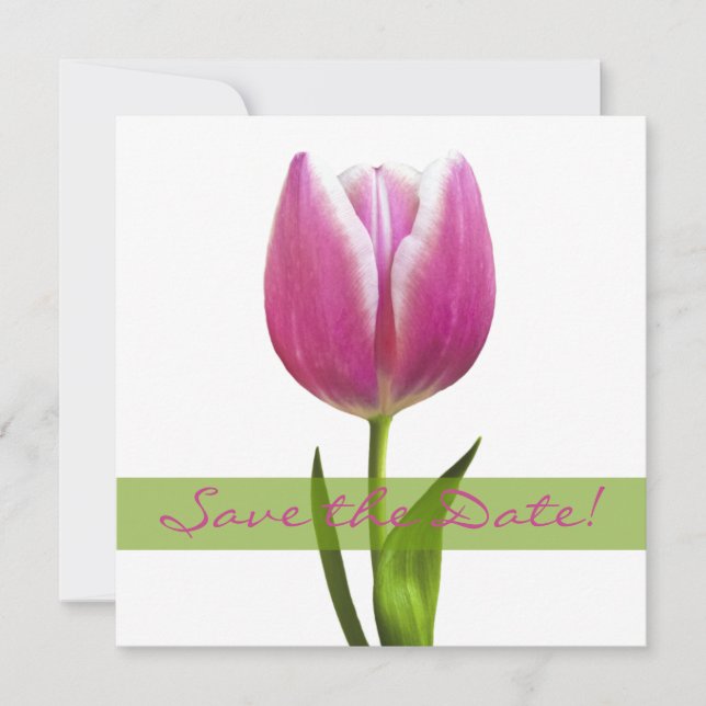Save The Date Annonce de mariage "Tulipe rose" pour sauver la da (Devant)