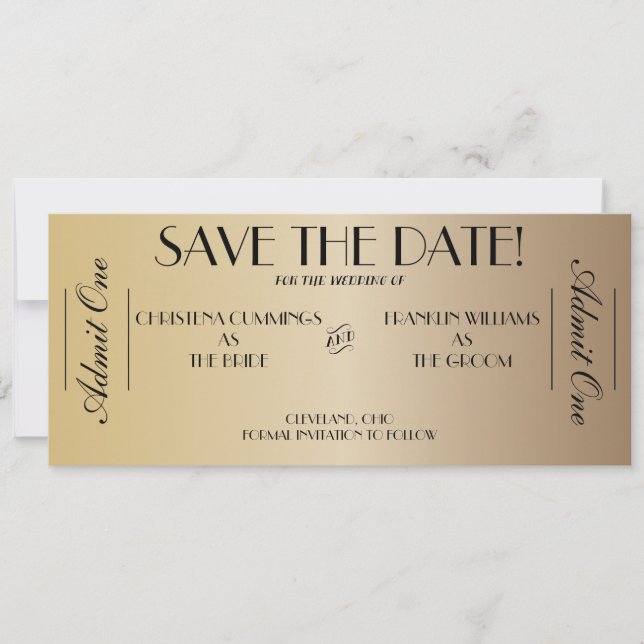 Save The Date Annonce de réservation de billet de cinéma (Gold2) (Devant)
