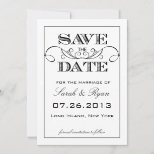 Save The Date Annonce élégante blanche et noire de sauvegarde de