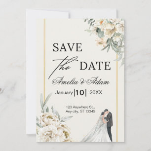 Save The Date Annonce Élégante de Fleurs de Script pour Sauvegar