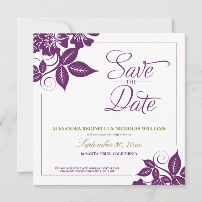Save The Date Annonce moderne de sauvegarde de fleurs (violet) (Devant)