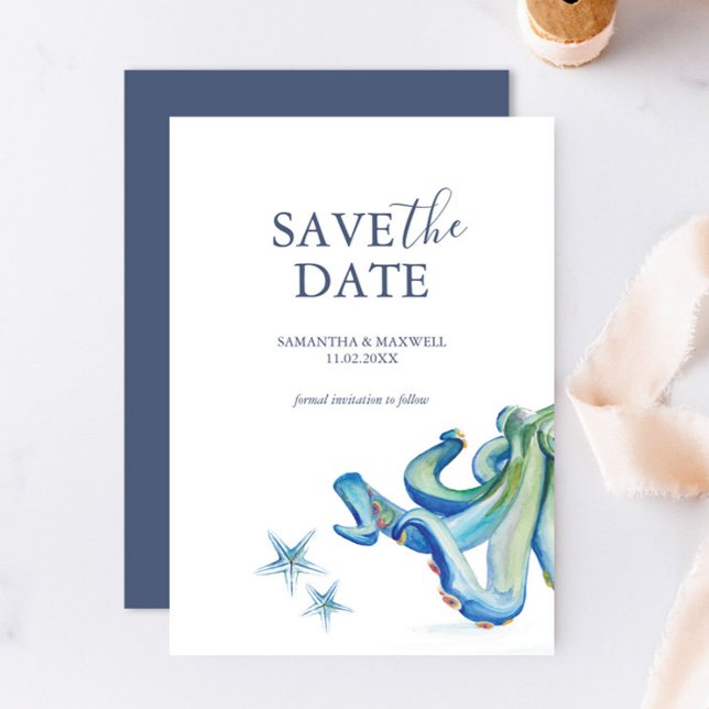 Save The Date Annonces de mariage sur la plage personnalisées (Beach wedding save the date invitation card features unique watercolor art by Victoria Grigaliunas)