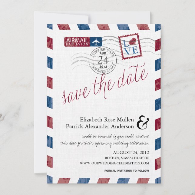 Save The Date Antique Airmail Enregistrer la date (Devant)