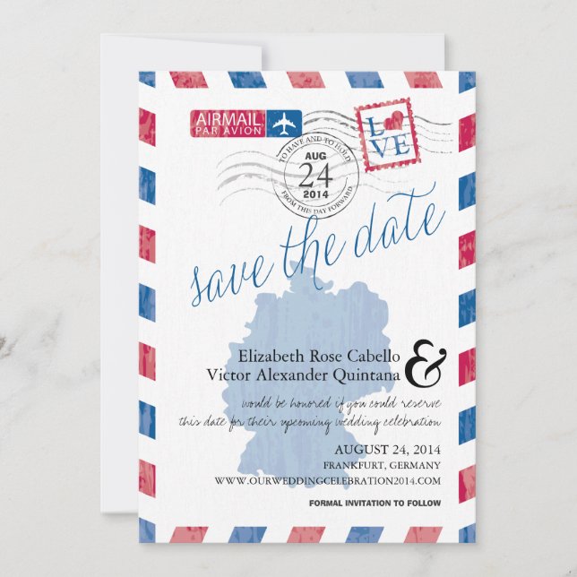 Save The Date Antique Allemagne Airmail Enregistrer la date (Devant)