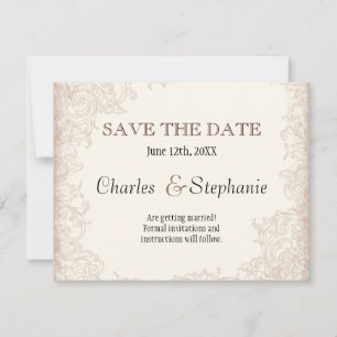 Save The Date Antique Anglaise Rose Florale Tourbillon Mariage