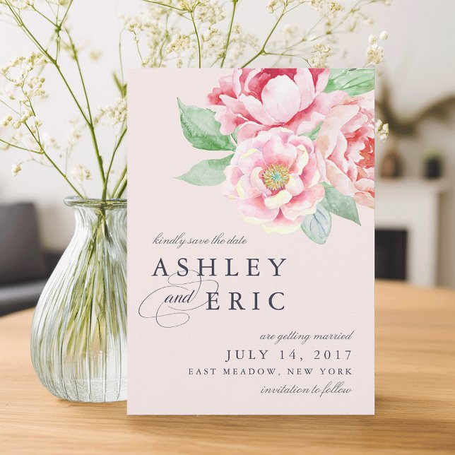 Save The Date Antique Peony | Blush Floral Mariage (Créateur téléchargé)