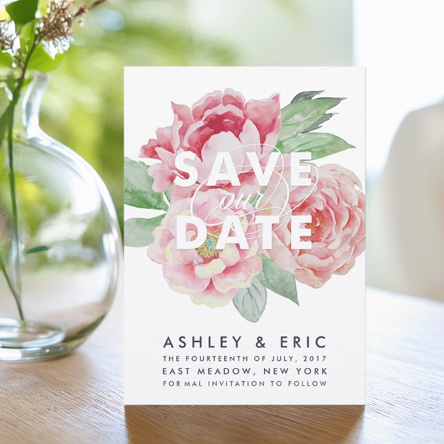 Save The Date Antique Peony Sauvez notre date (Créateur téléchargé)