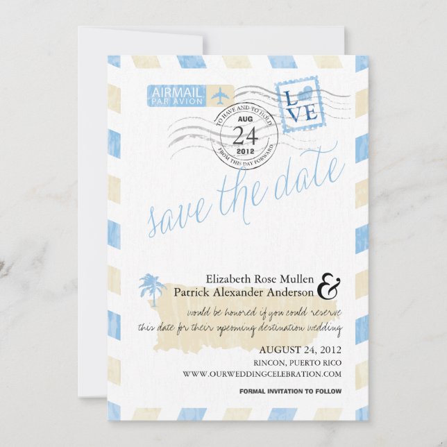 Save The Date Antique Porto Rico Airmail Enregistrer la date (Devant)