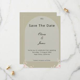 Save The Date Antique Vert Sauge Pétales Murmurés Écriture Éléga