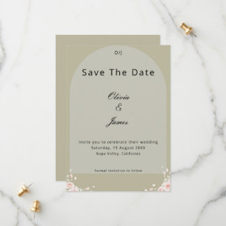 Save The Date Antique Vert Sauge Pétales Murmurés Écriture Éléga