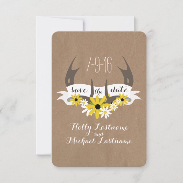 Save The Date Antlers + Carton Fleur sauvage - Date de sauvegard (Devant)