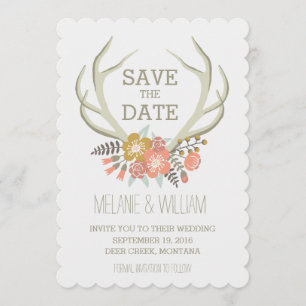 SAVE THE DATE ANTLERS FLORAUX   ENREGISTRER LA DATE RUSTIQUE