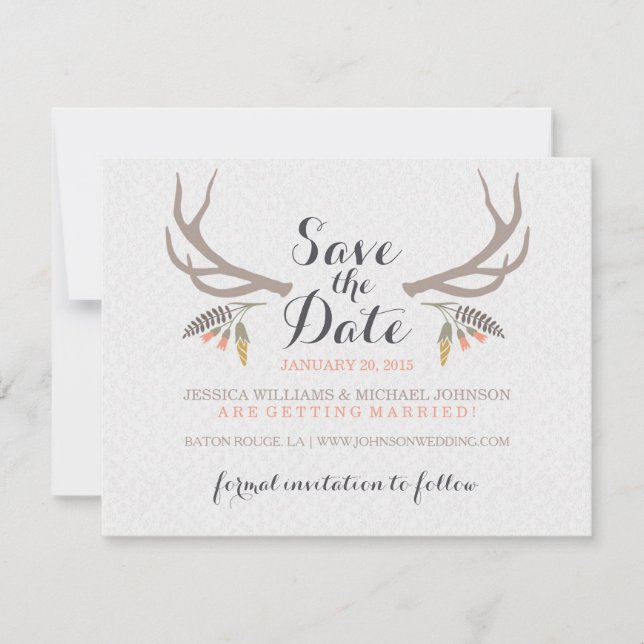 Save The Date Antlers rustiques Enregistrer la date (Devant)