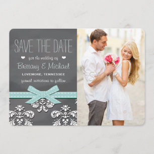 Save The Date Aqua Blue Chalkboard dentelle & cache Enregistrer