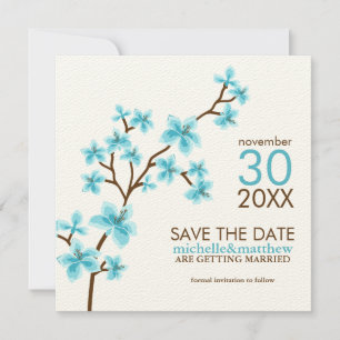 Save The Date Aqua Cherry Blossoms Enregistrer la date