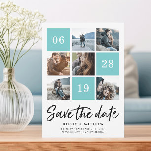 Save The Date Aqua Grid Collage   Photo Enregistrer la date