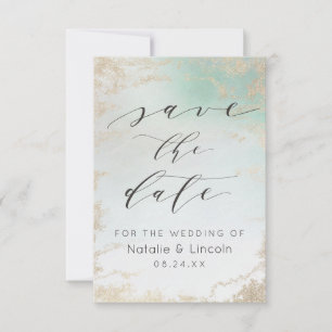 Save The Date Aqua Mint Green Frosted Gold Parties scintillant M
