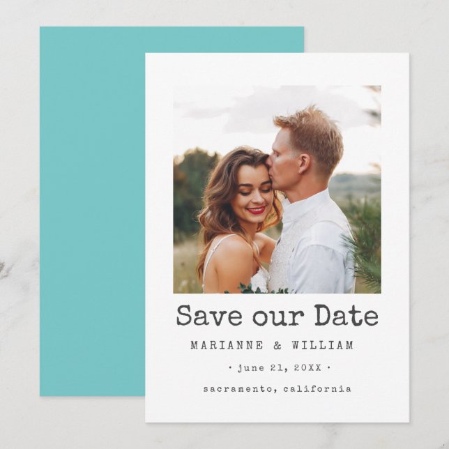 Save The Date Aqua Simple CARRÉ Photo mariage enregistrer la dat (Devant / Derrière)