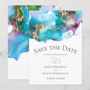 Save the Date Aquamarine Abstrakte Amethyst Gold T Einladung
